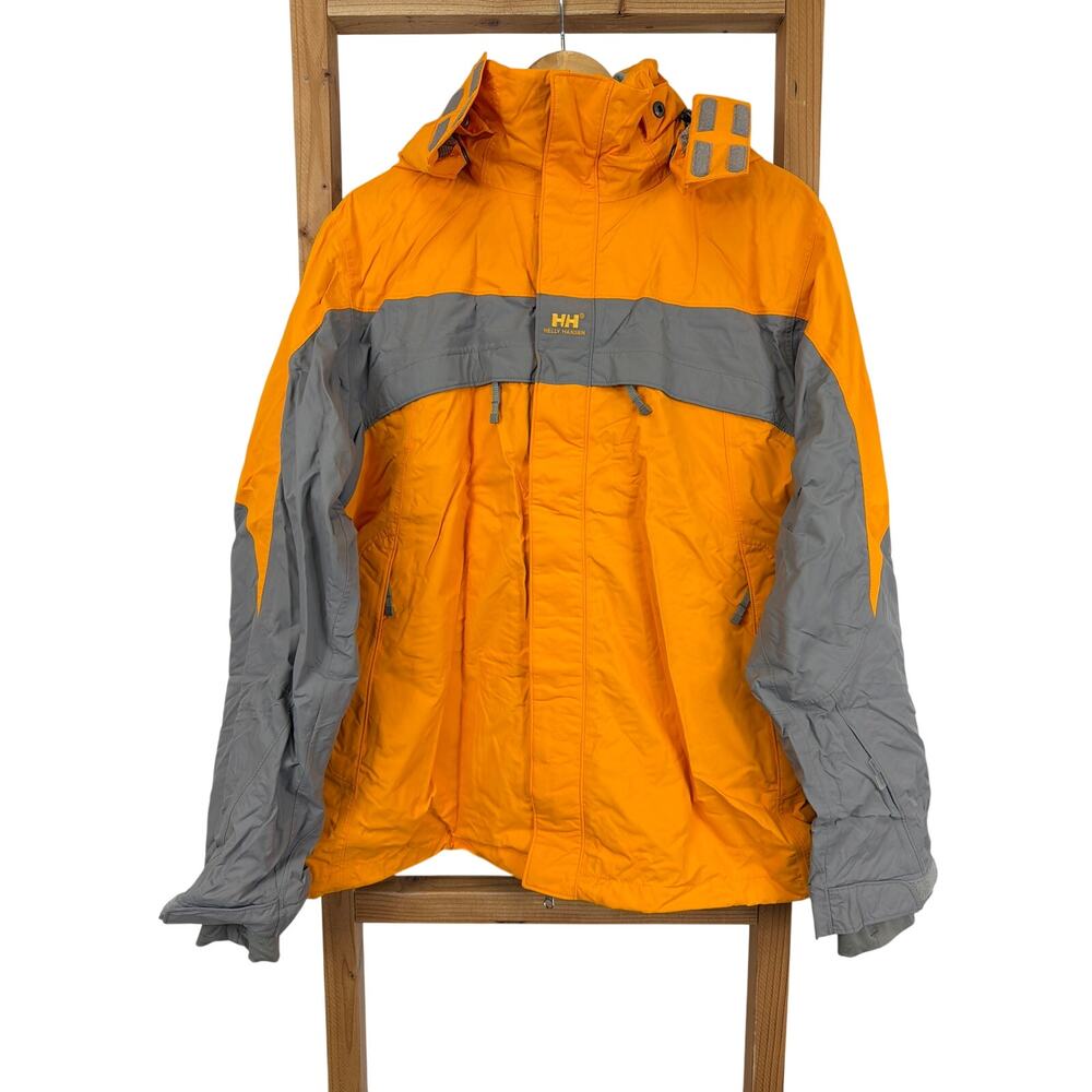 NWT Helly Hansen Yellow Gray Waterproof Hooded Raincoat Size Large